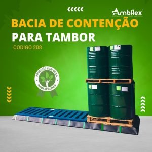 BACIA DE CONTENÇÃO PARA 8 TAMBORES COM 2 PALLETS INTERNOS L1,25M X C2,50M X A0,15M | CAP CONTENÇÃO 469L - 208