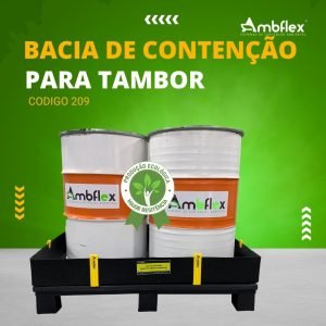 BACIA DE CONTENÇÃO PARA TAMBOR EM PEAD 1,5MM – L1,00M X C1,20M X A0,15M + PALLET INFERIOR - CAP CONTENÇÃO 180L - 209